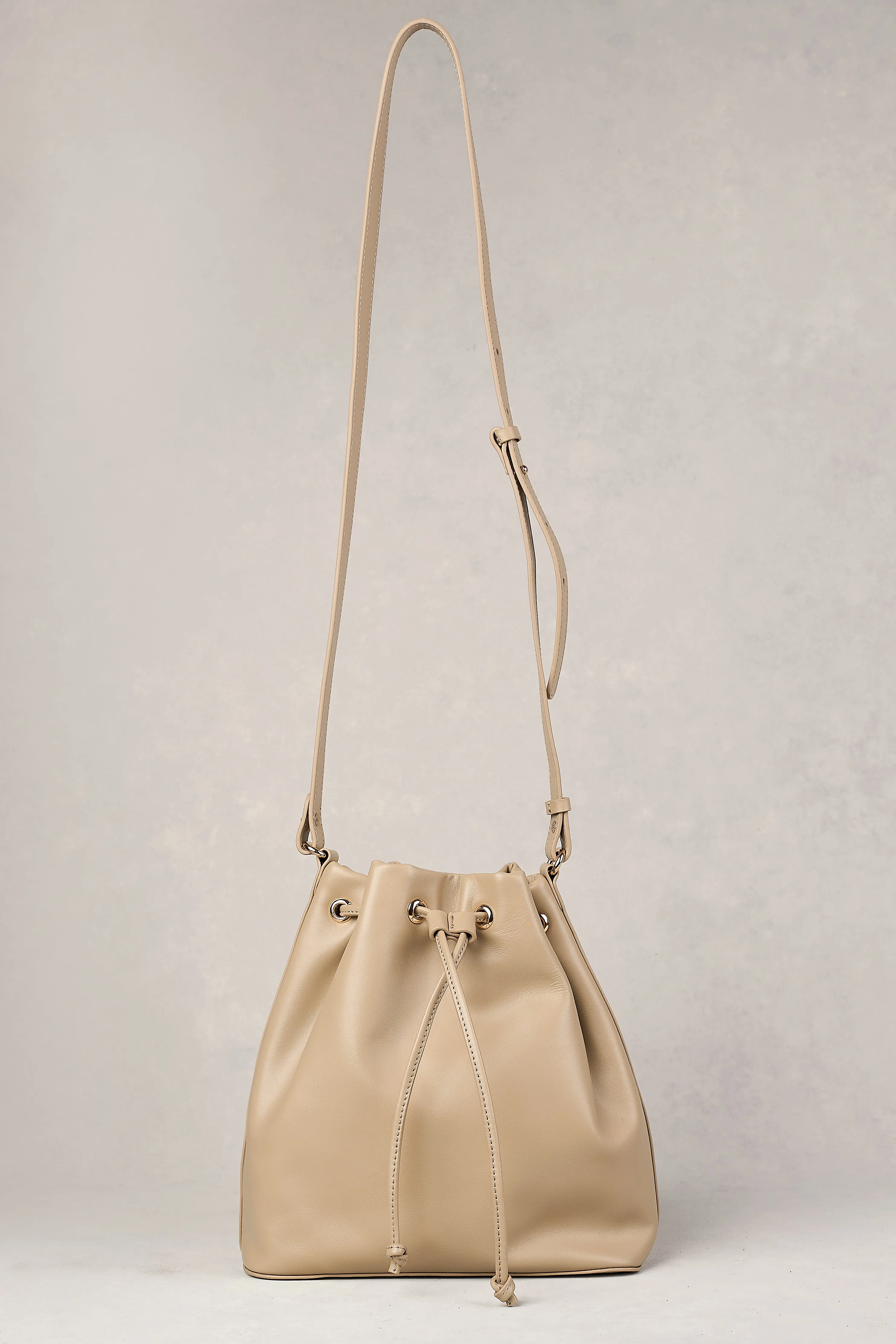 Leila Drawstring Bucket Bag - Stone