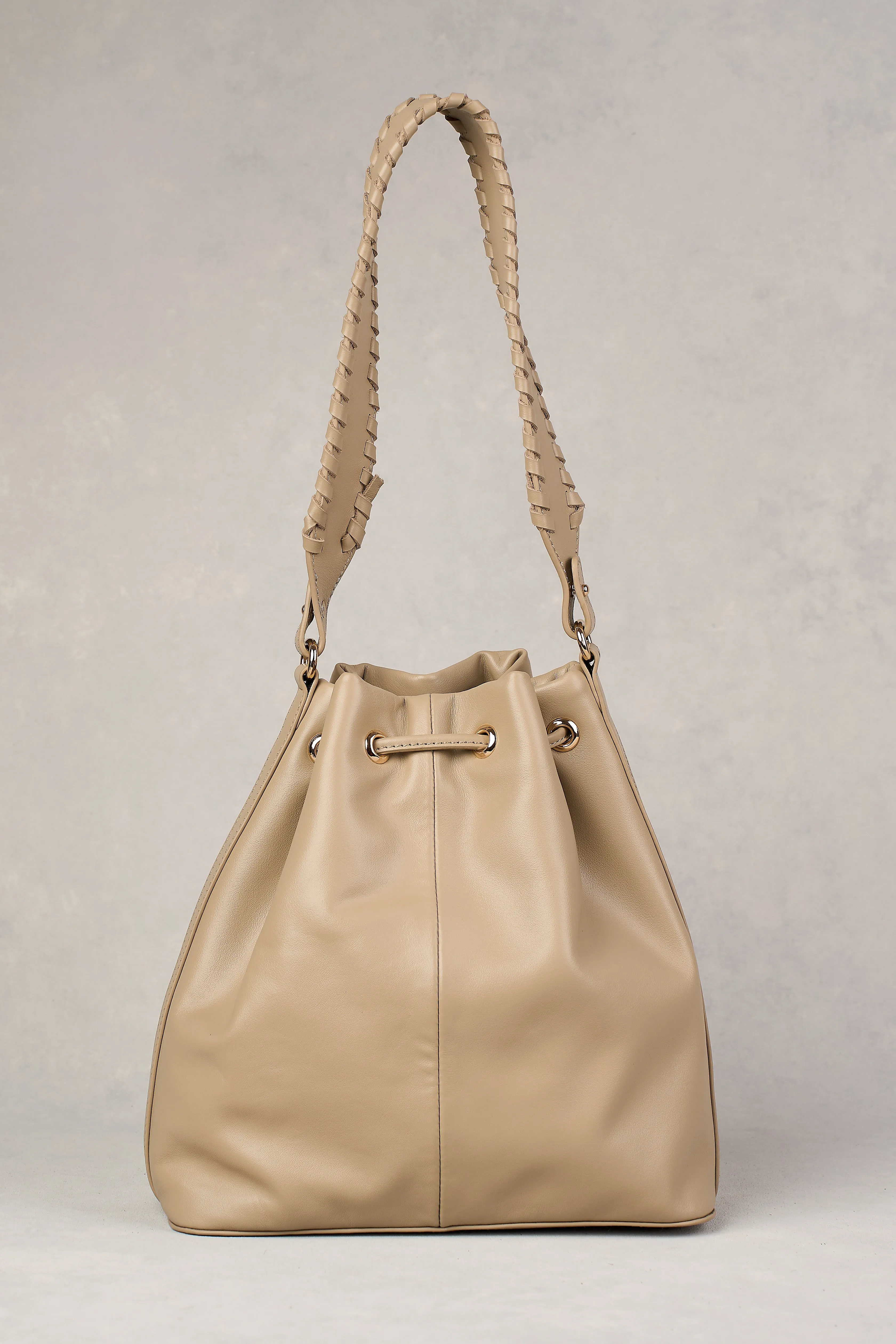 Leila Drawstring Bucket Bag - Stone