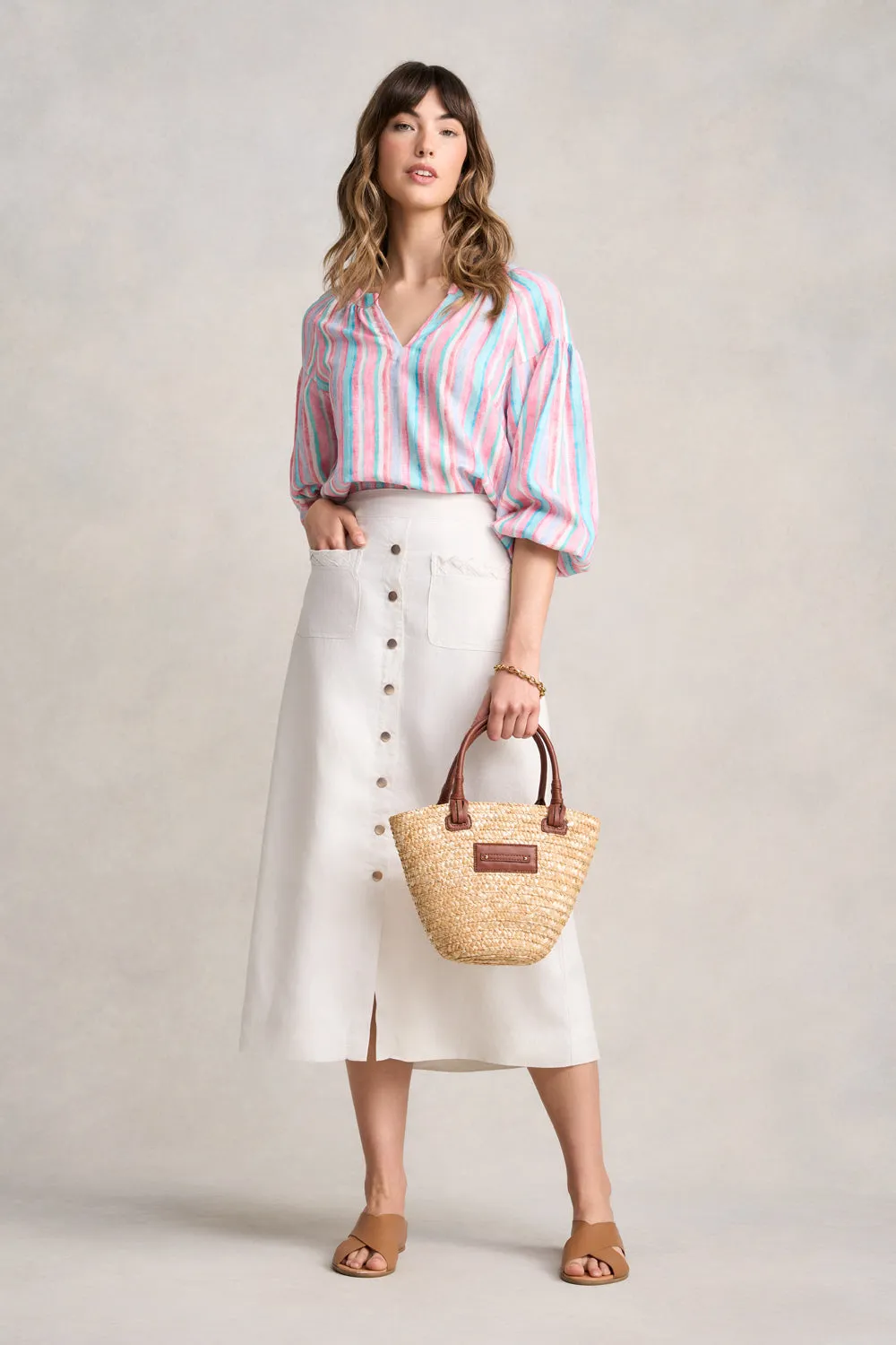 Linen Braid Detail Skirt - Egret