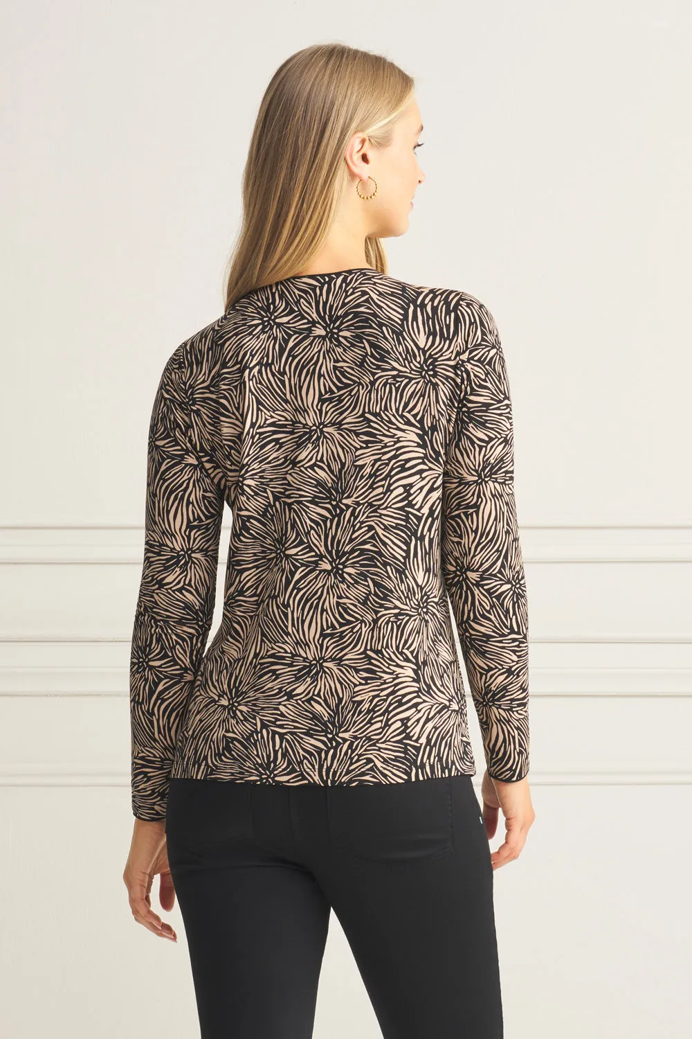 Long Sleeve Crew Neck Top - Woodcut Print