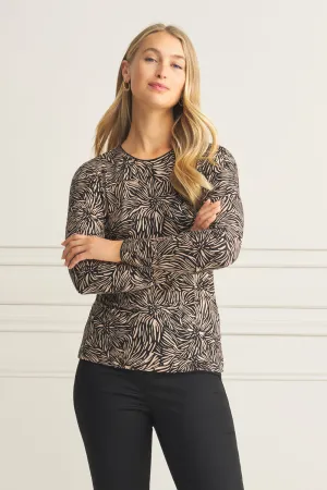 Long Sleeve Crew Neck Top - Woodcut Print