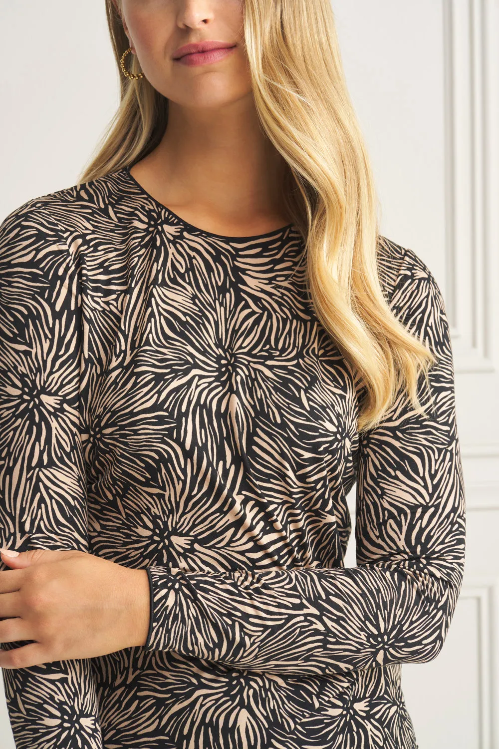 Long Sleeve Crew Neck Top - Woodcut Print