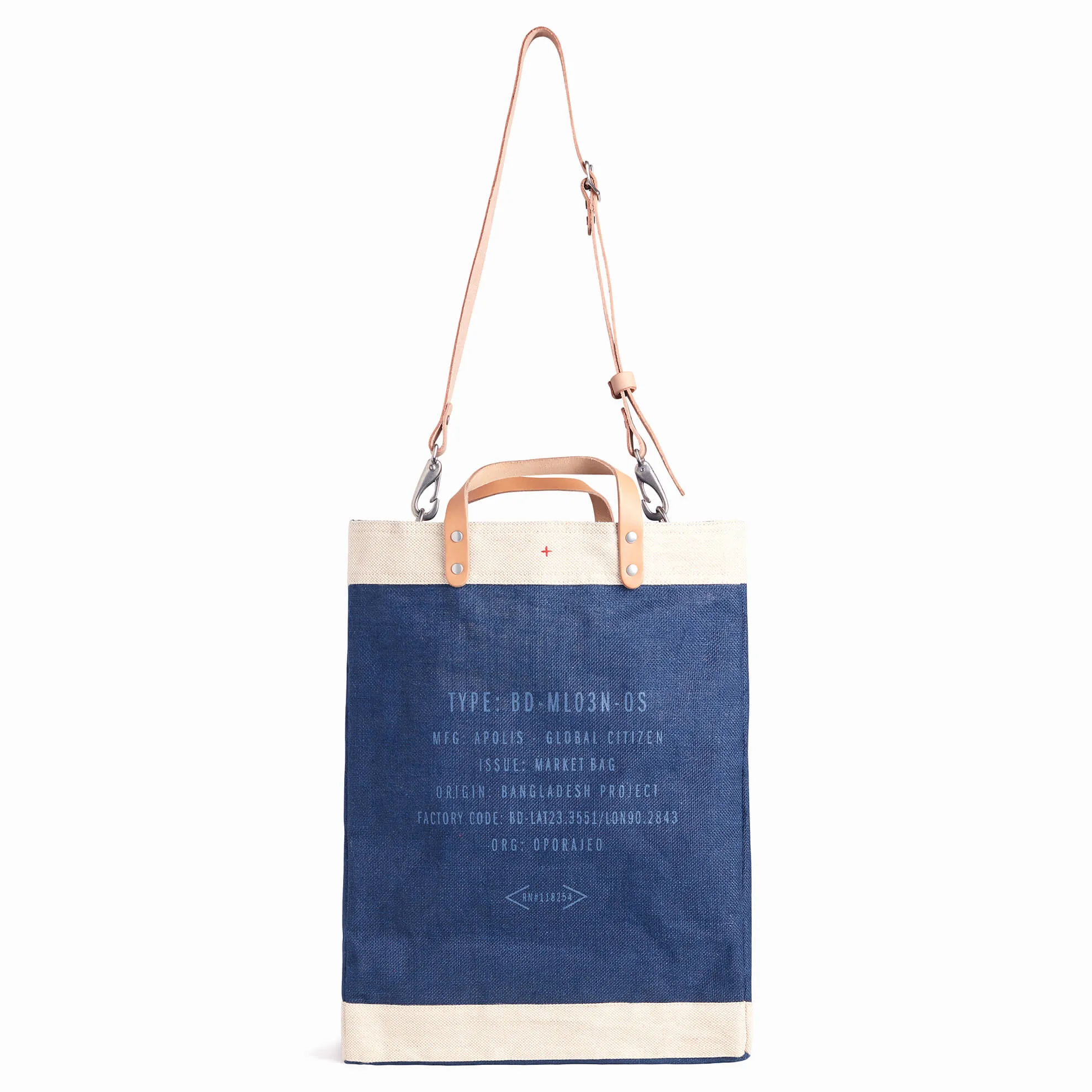 Market Bag in Navy with Strap and Monogram