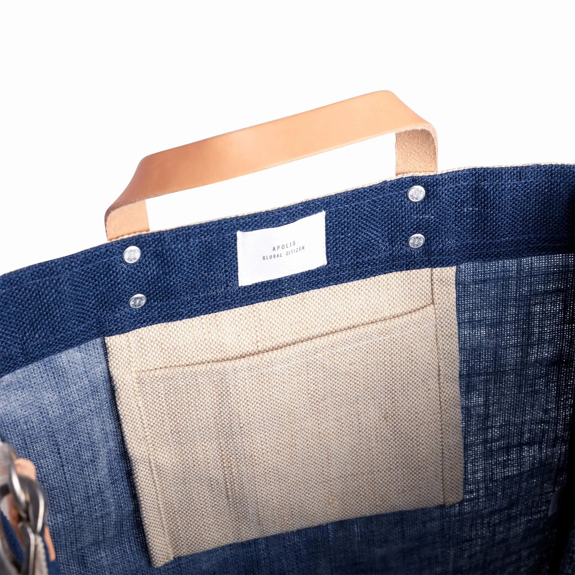 Market Bag in Navy with Strap and Monogram