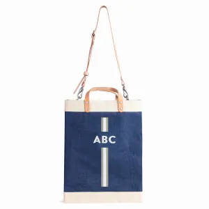 Market Bag in Navy with Strap and Monogram