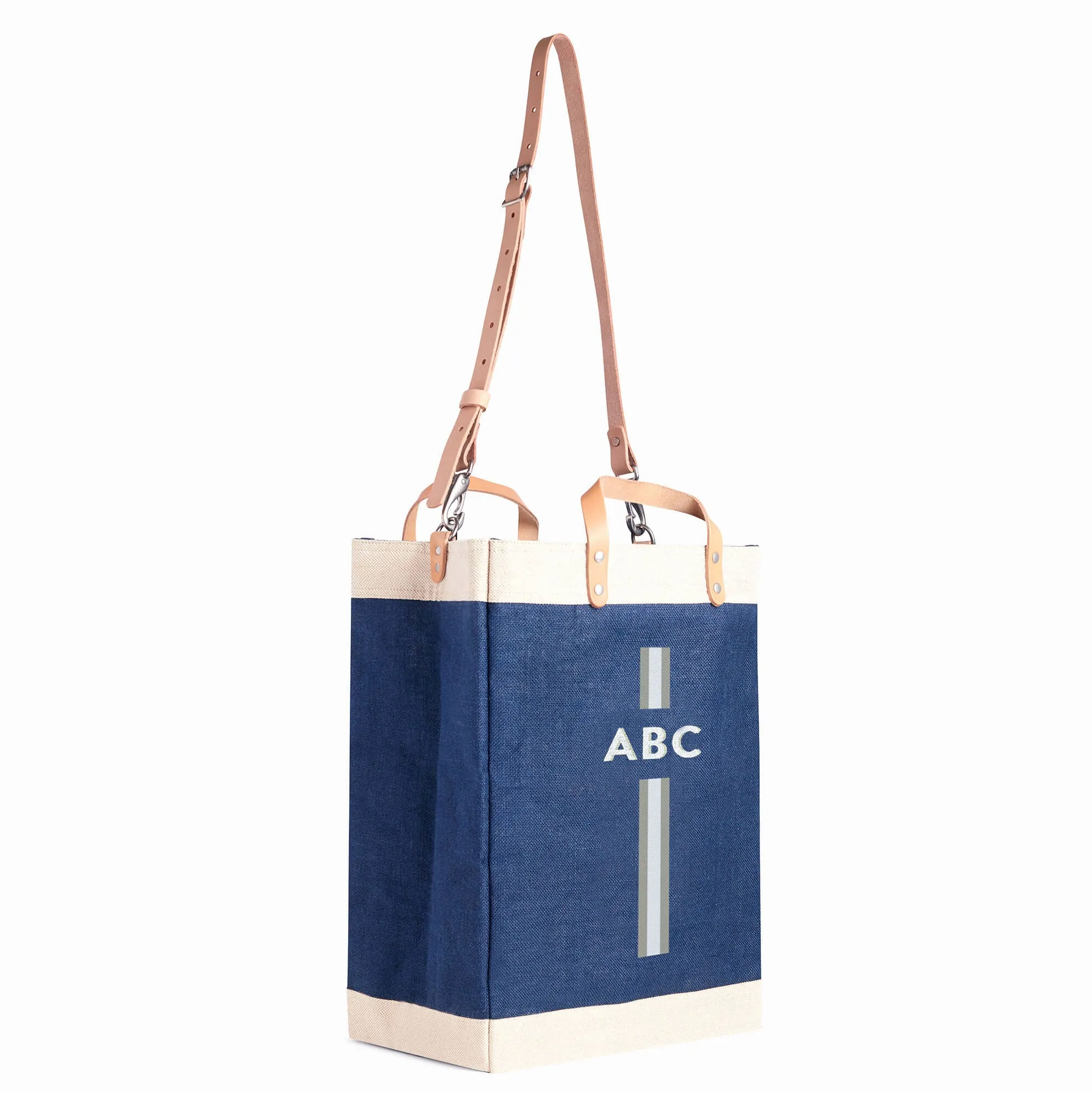 Market Bag in Navy with Strap and Monogram
