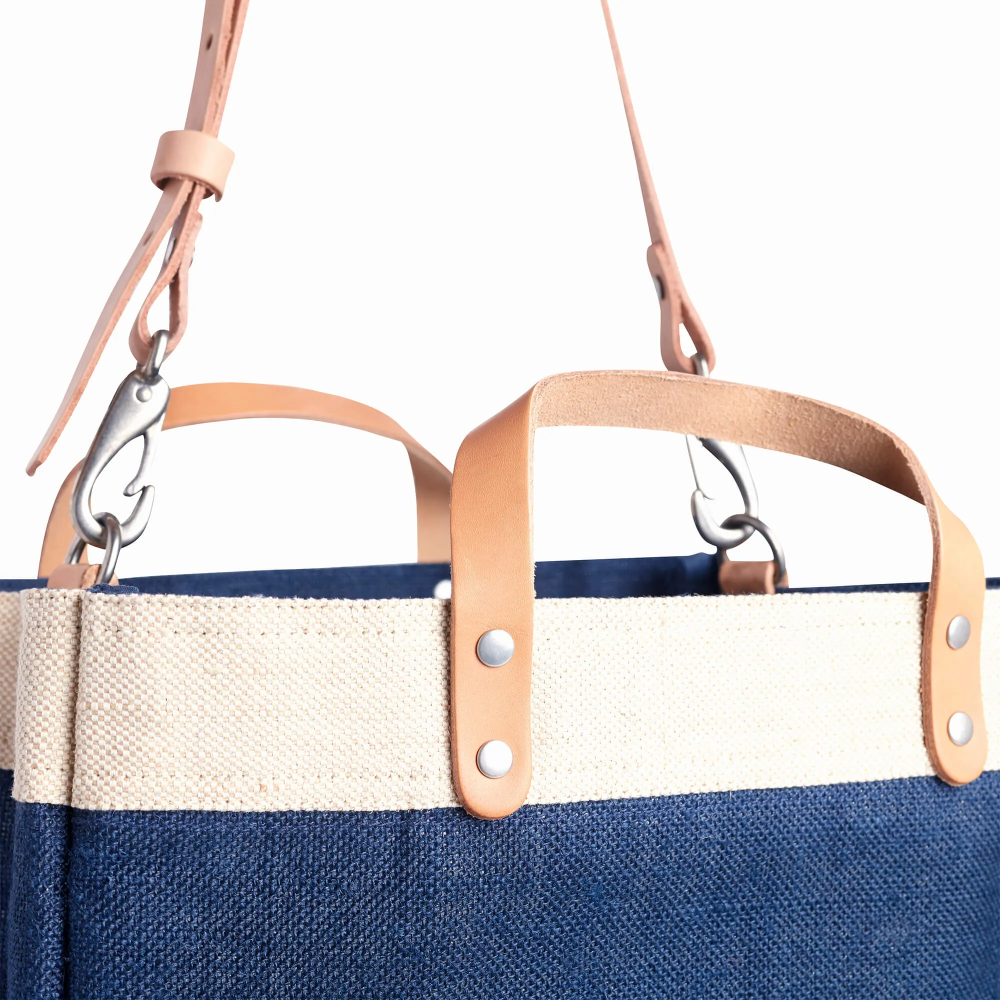 Market Bag in Navy with Strap and Monogram