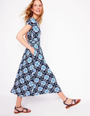 Melanie Jersey Midi Dress-French Navy. Baroque Tile
