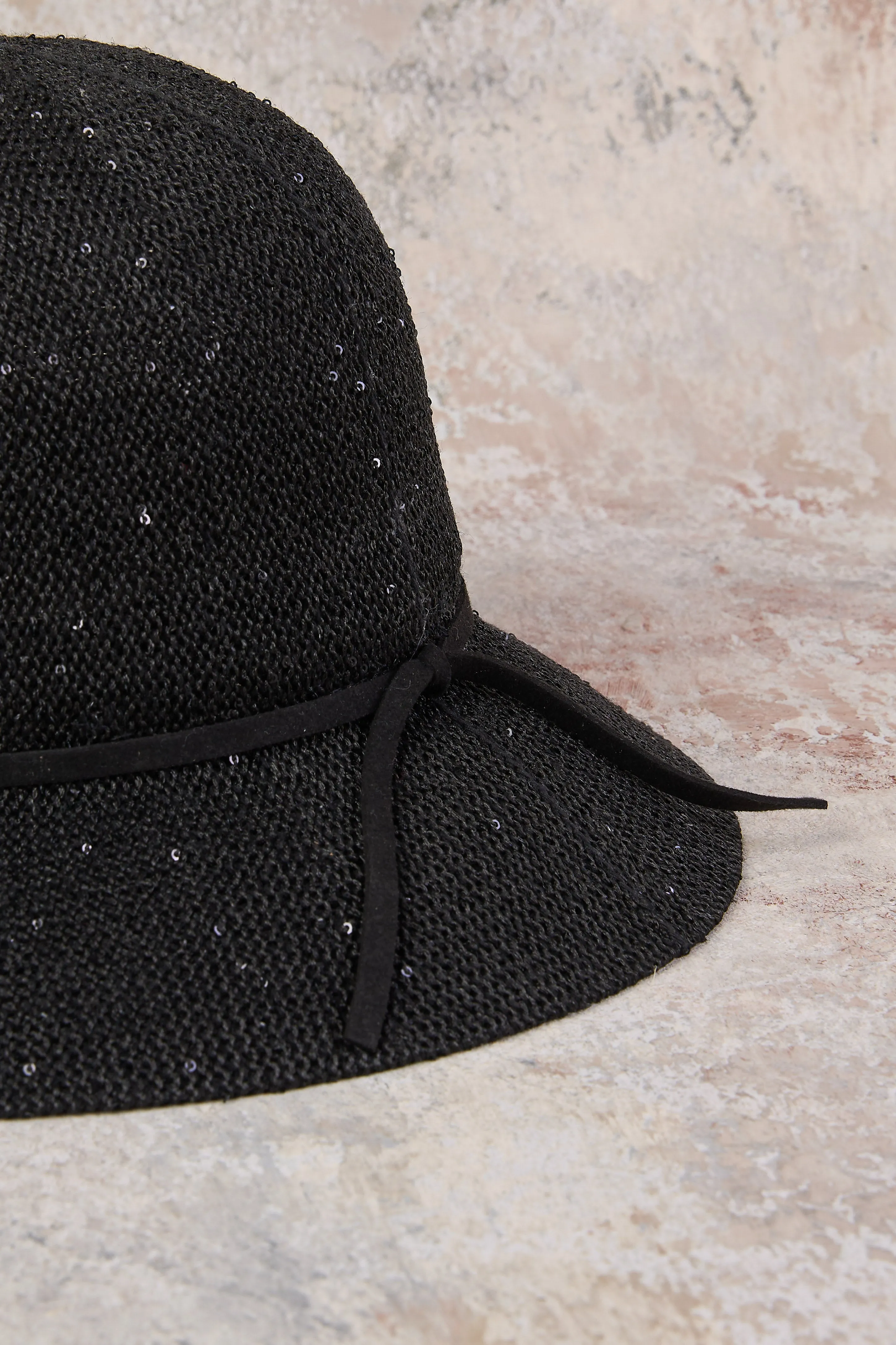 Noir Shimmer Weave Sunhat - Black