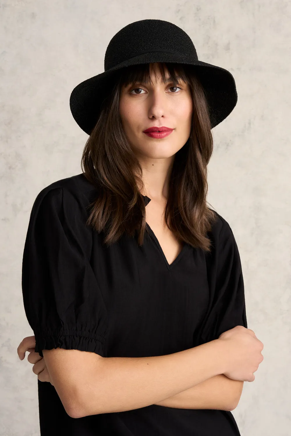 Noir Shimmer Weave Sunhat - Black