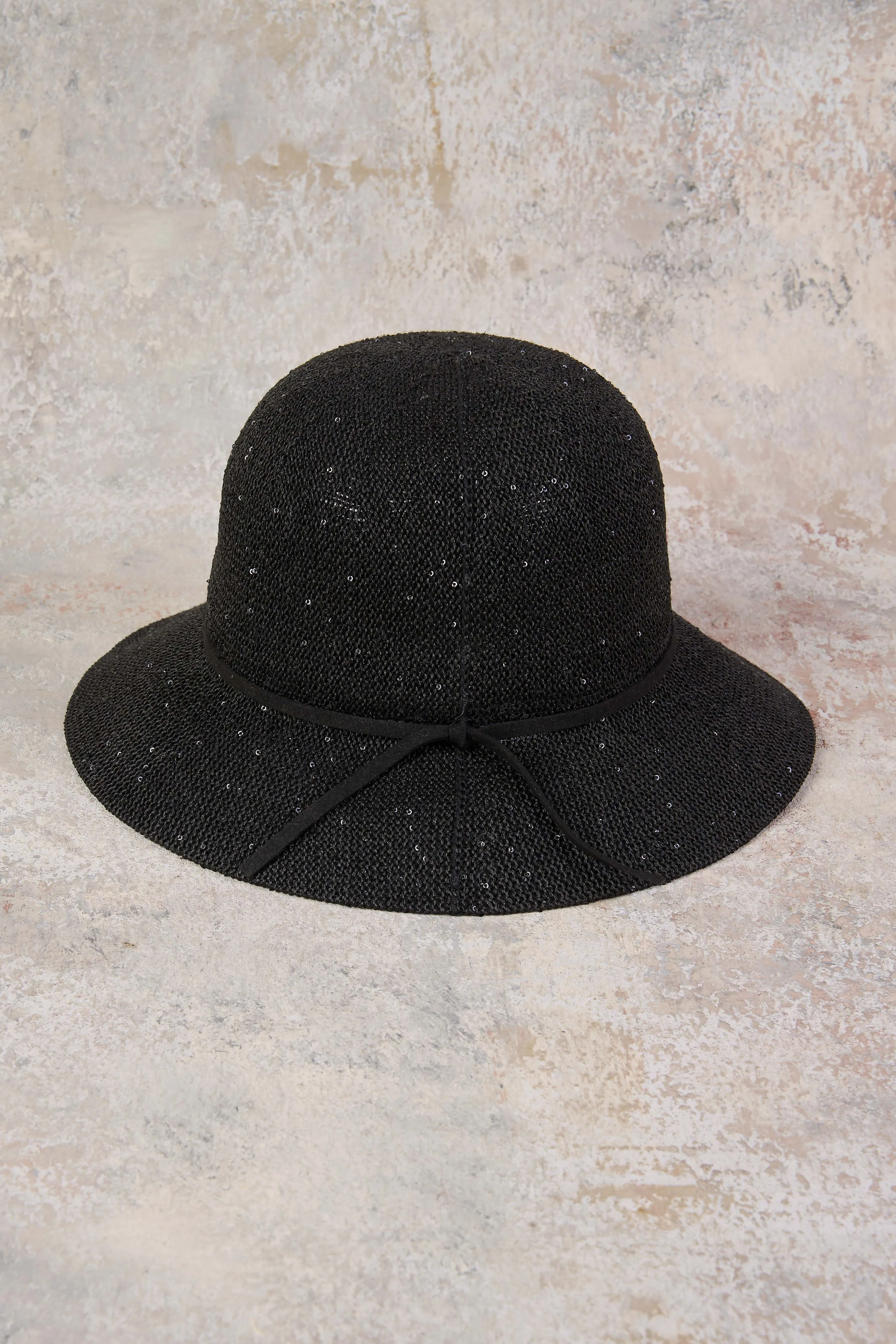 Noir Shimmer Weave Sunhat - Black