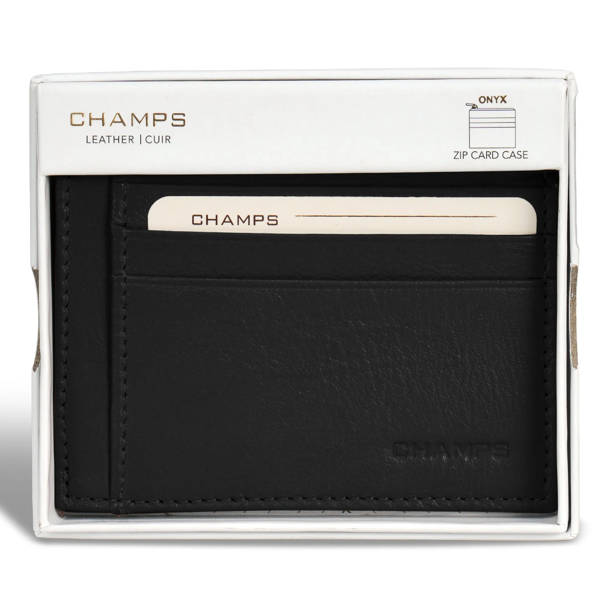 Onyx / Leather Zip Card Case