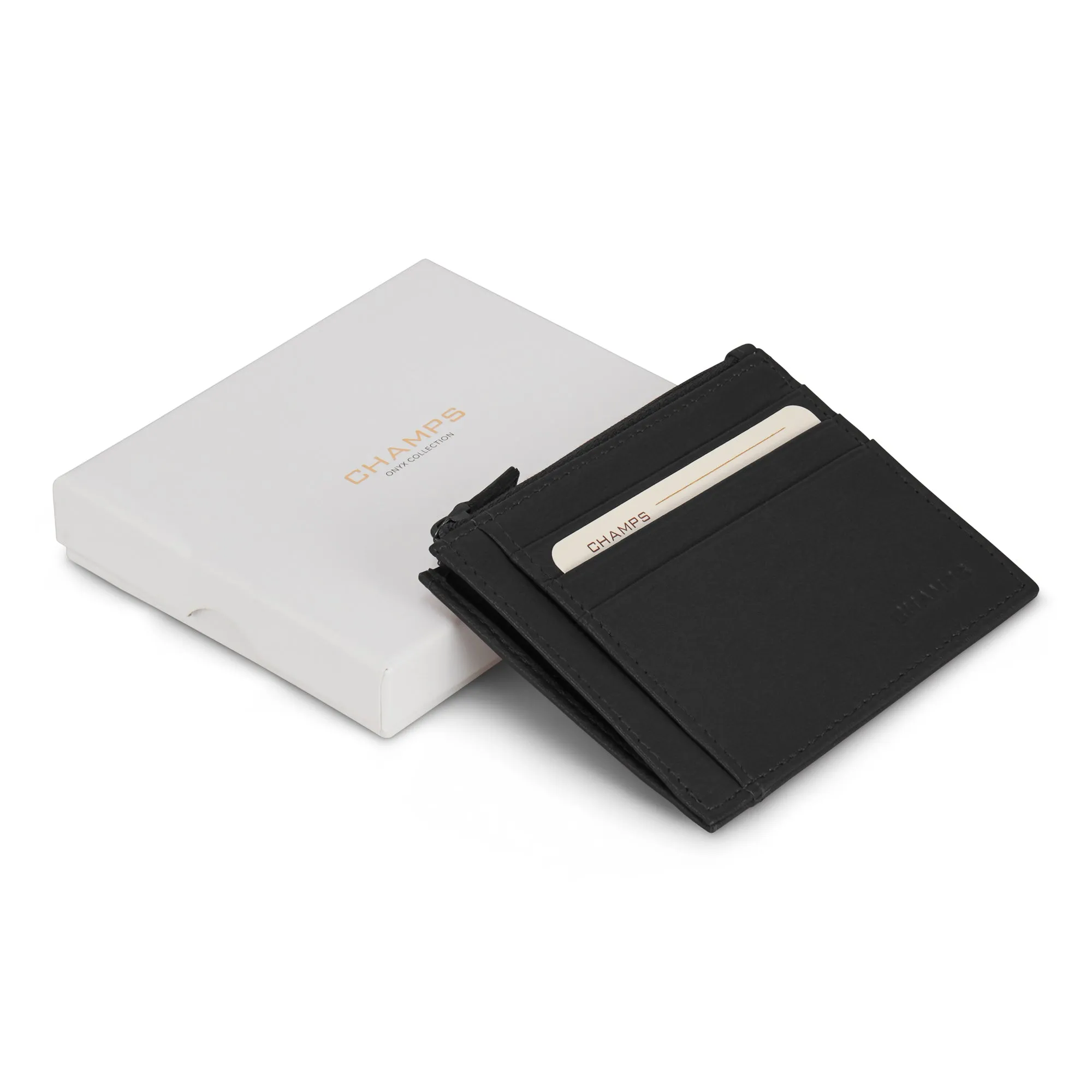 Onyx / Leather Zip Card Case