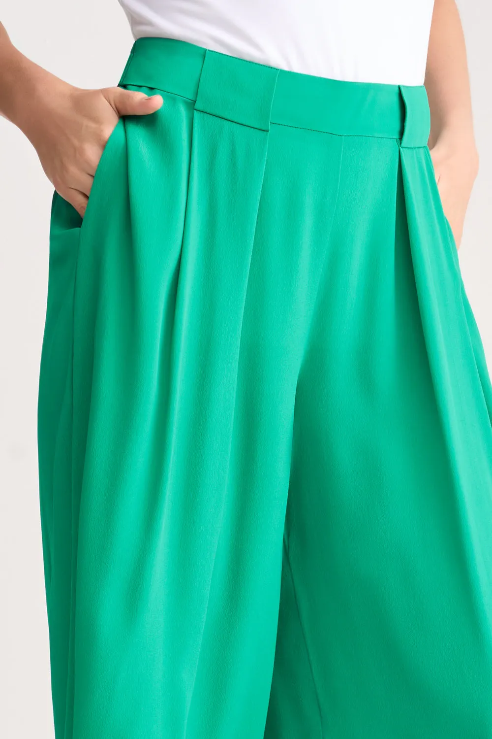 Pleated Wide Leg Pant - Kelly Green