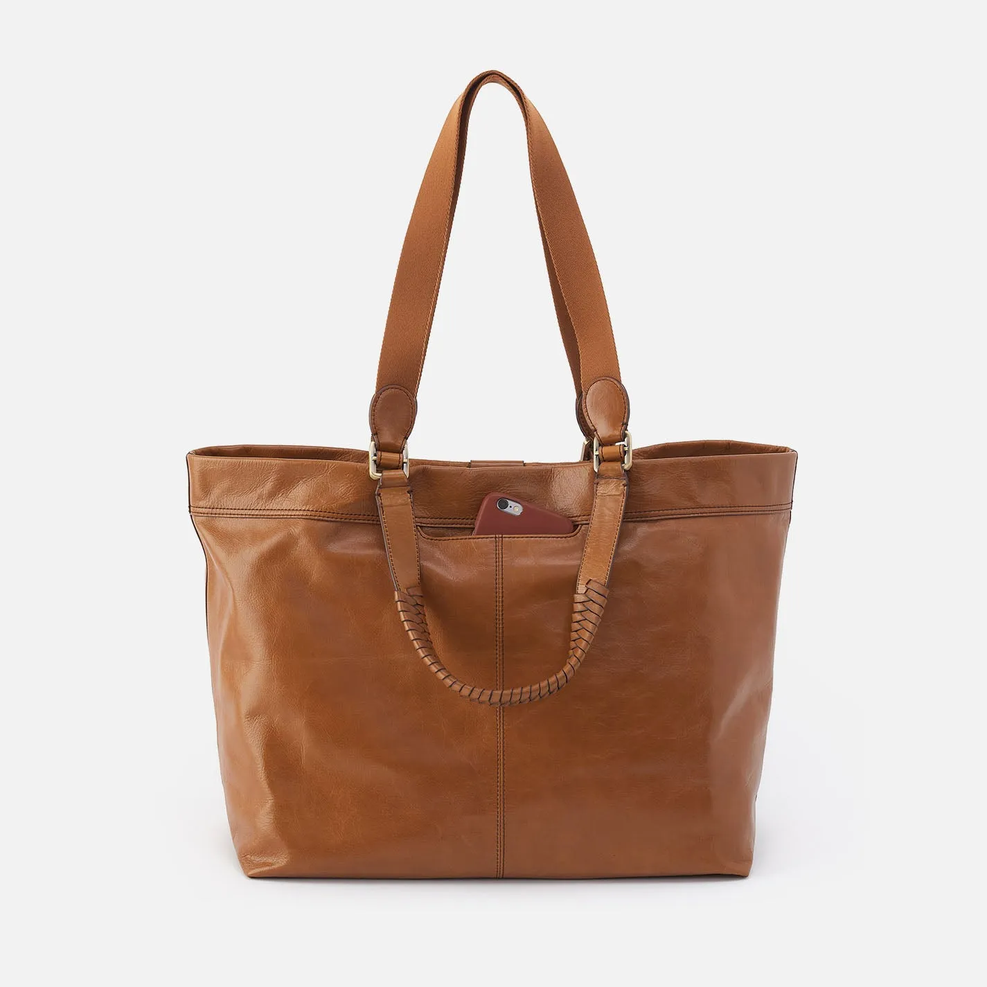 Romy Max Tote In Polished Leather - Truffle
