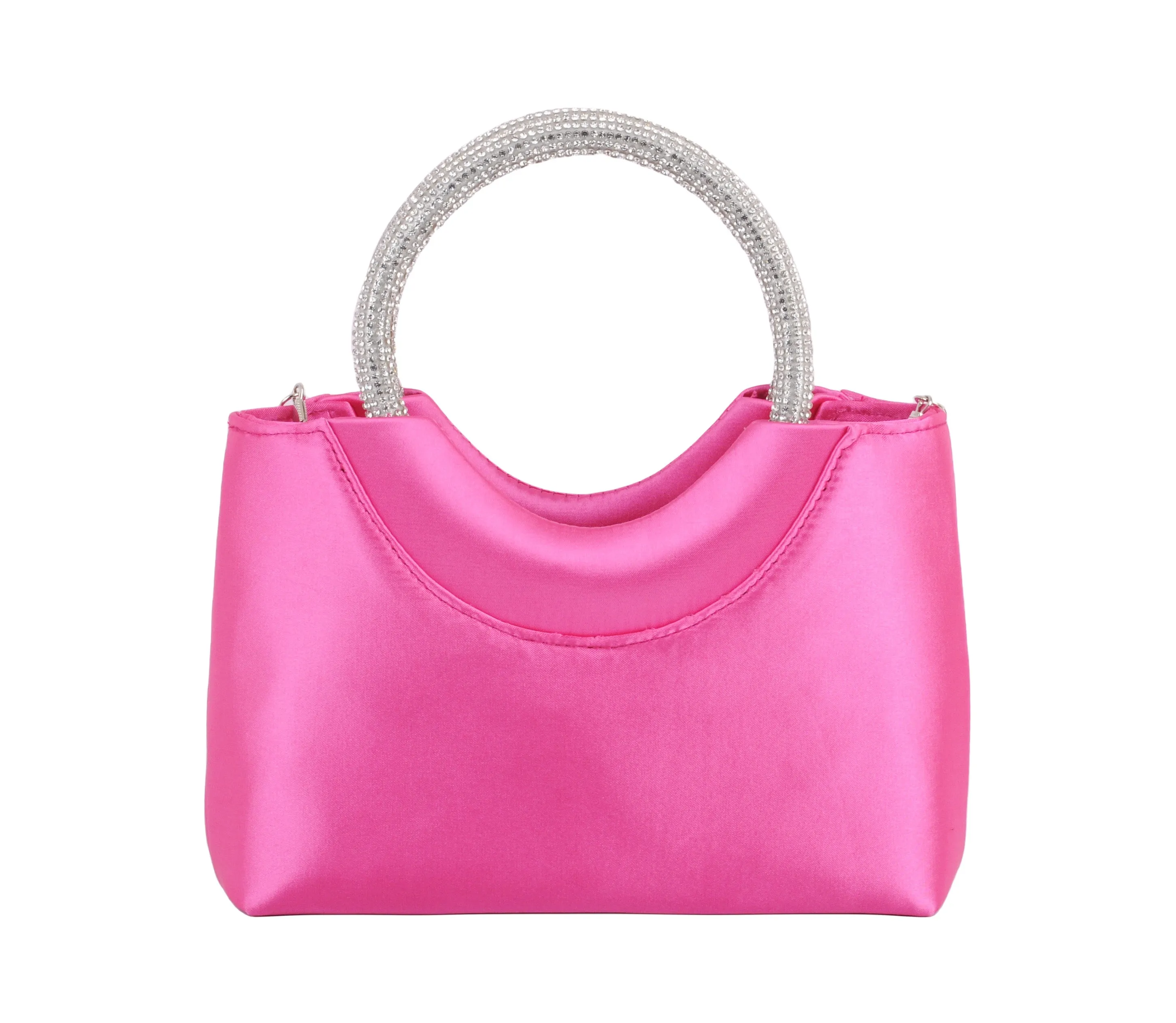 Satin Rhinestone Halo Handle Evening Bag