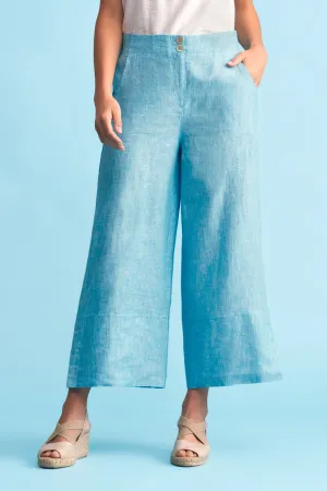 Side Split Linen Pant - Lagoon Cross Dye