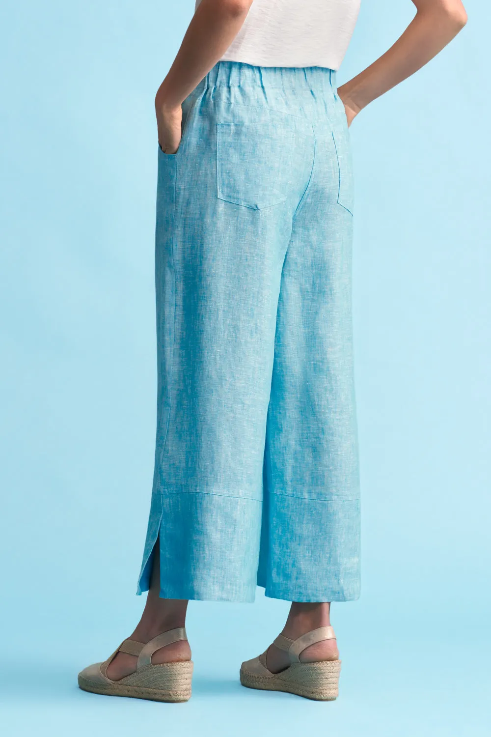Side Split Linen Pant - Lagoon Cross Dye