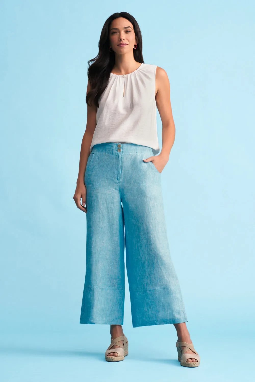 Side Split Linen Pant - Lagoon Cross Dye