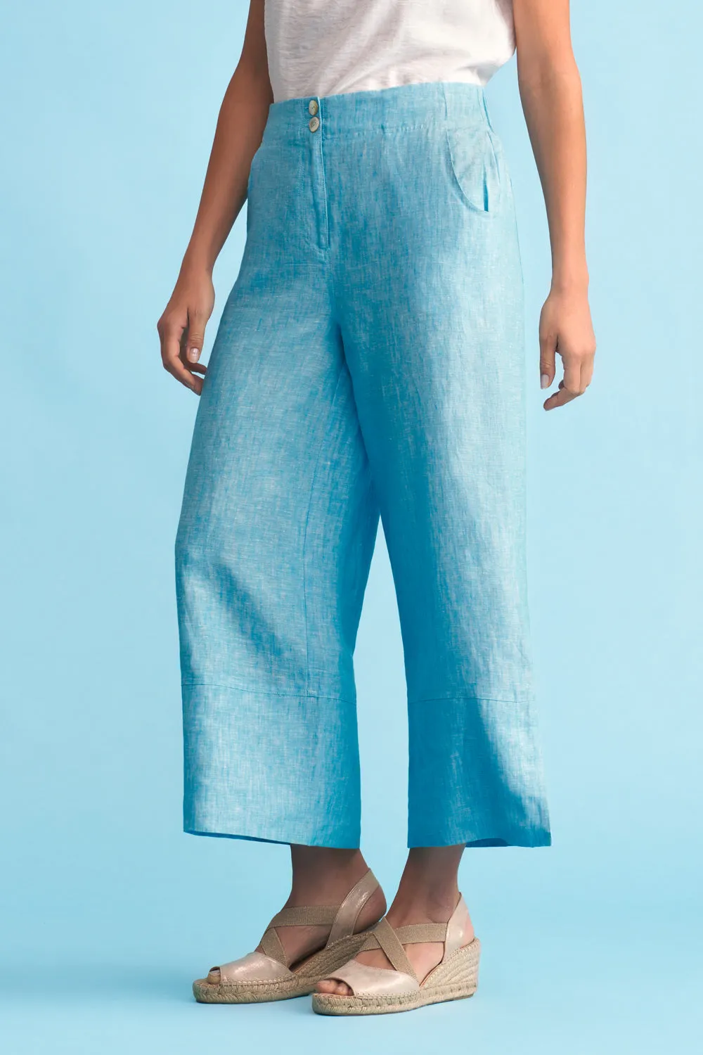 Side Split Linen Pant - Lagoon Cross Dye