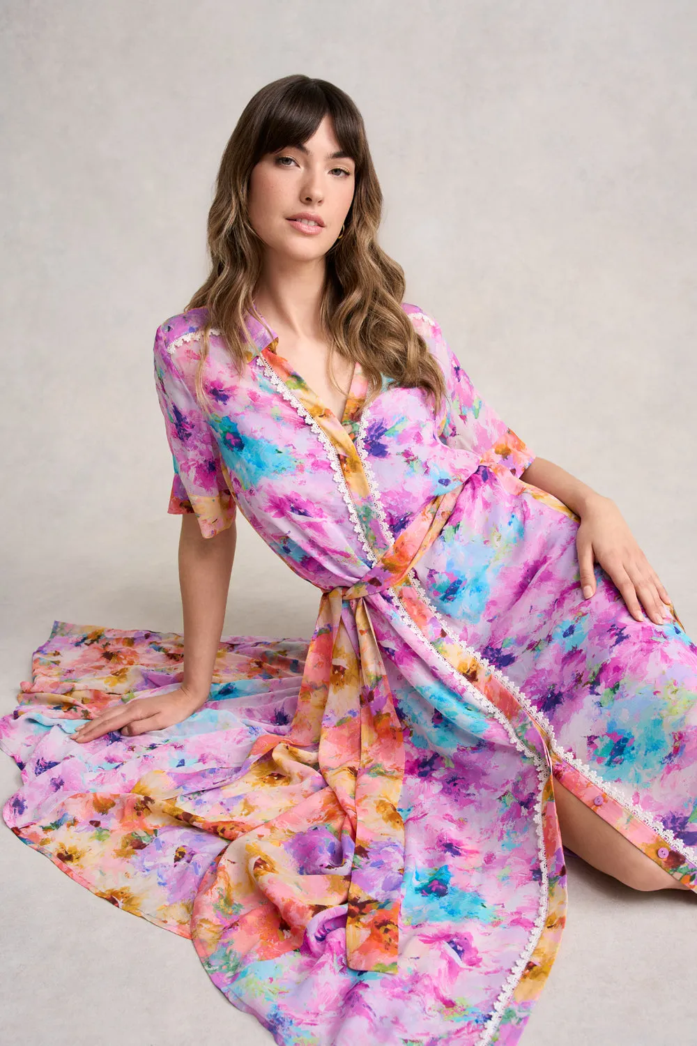 Spliced Print Shirt Dress - Janes Bouquet