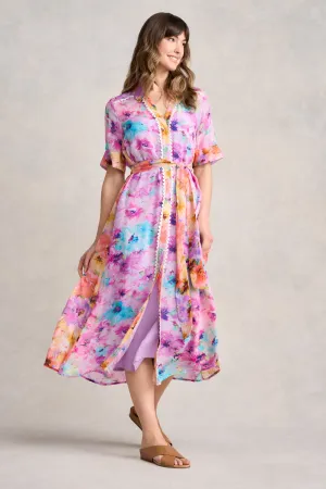 Spliced Print Shirt Dress - Janes Bouquet
