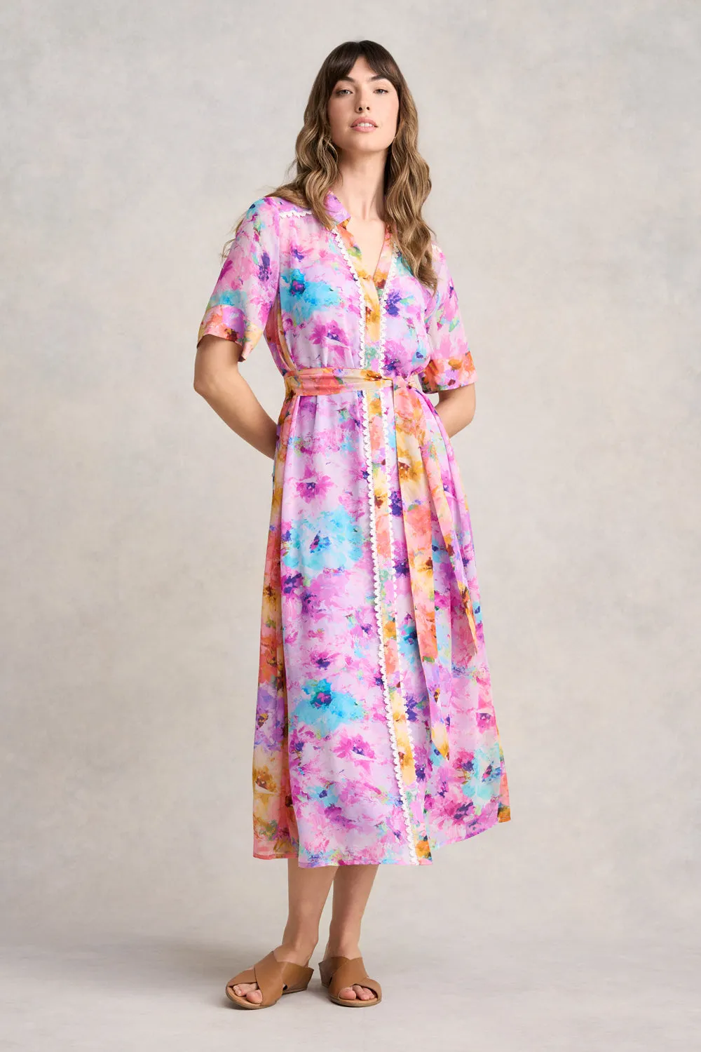 Spliced Print Shirt Dress - Janes Bouquet