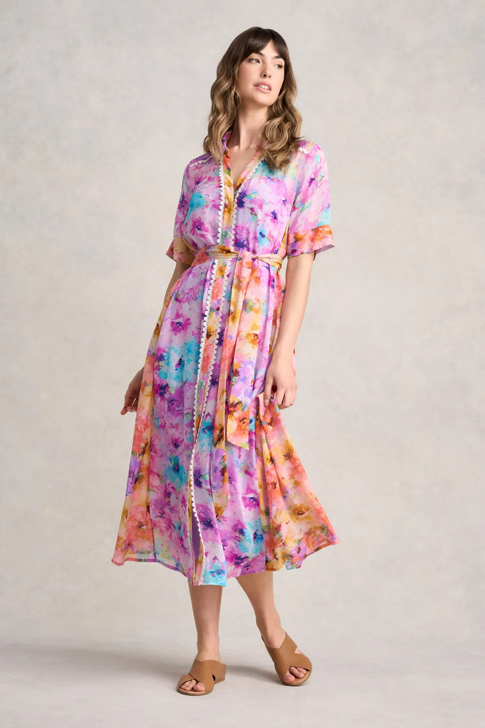 Spliced Print Shirt Dress - Janes Bouquet