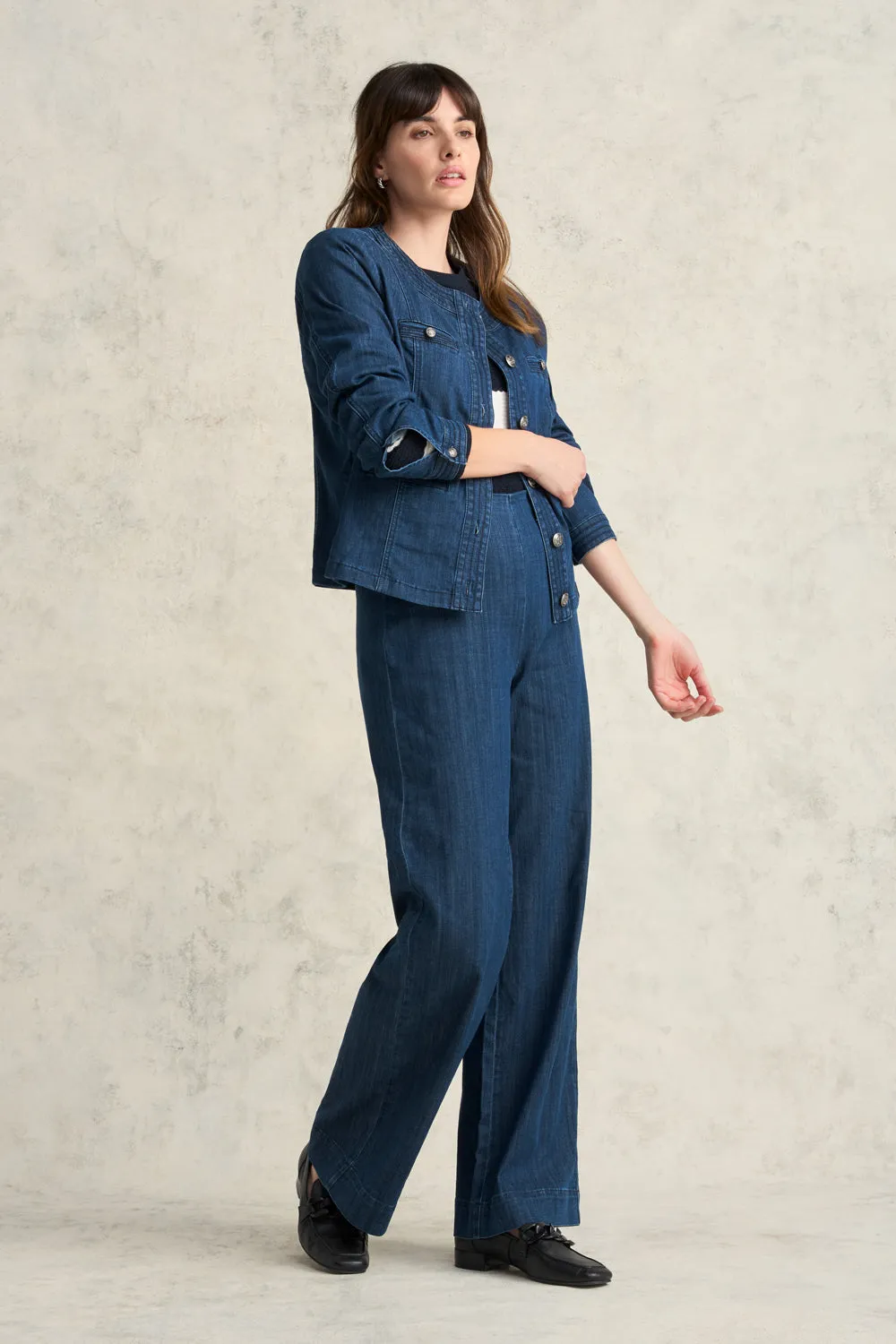 Stitch Detail Denim Jacket - Mid Blue Denim