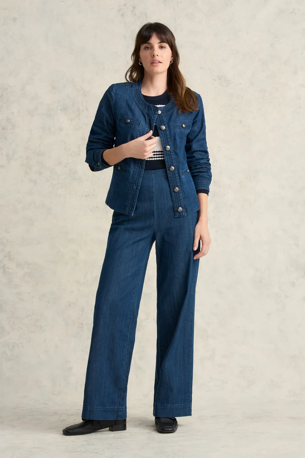 Stitch Detail Denim Jacket - Mid Blue Denim