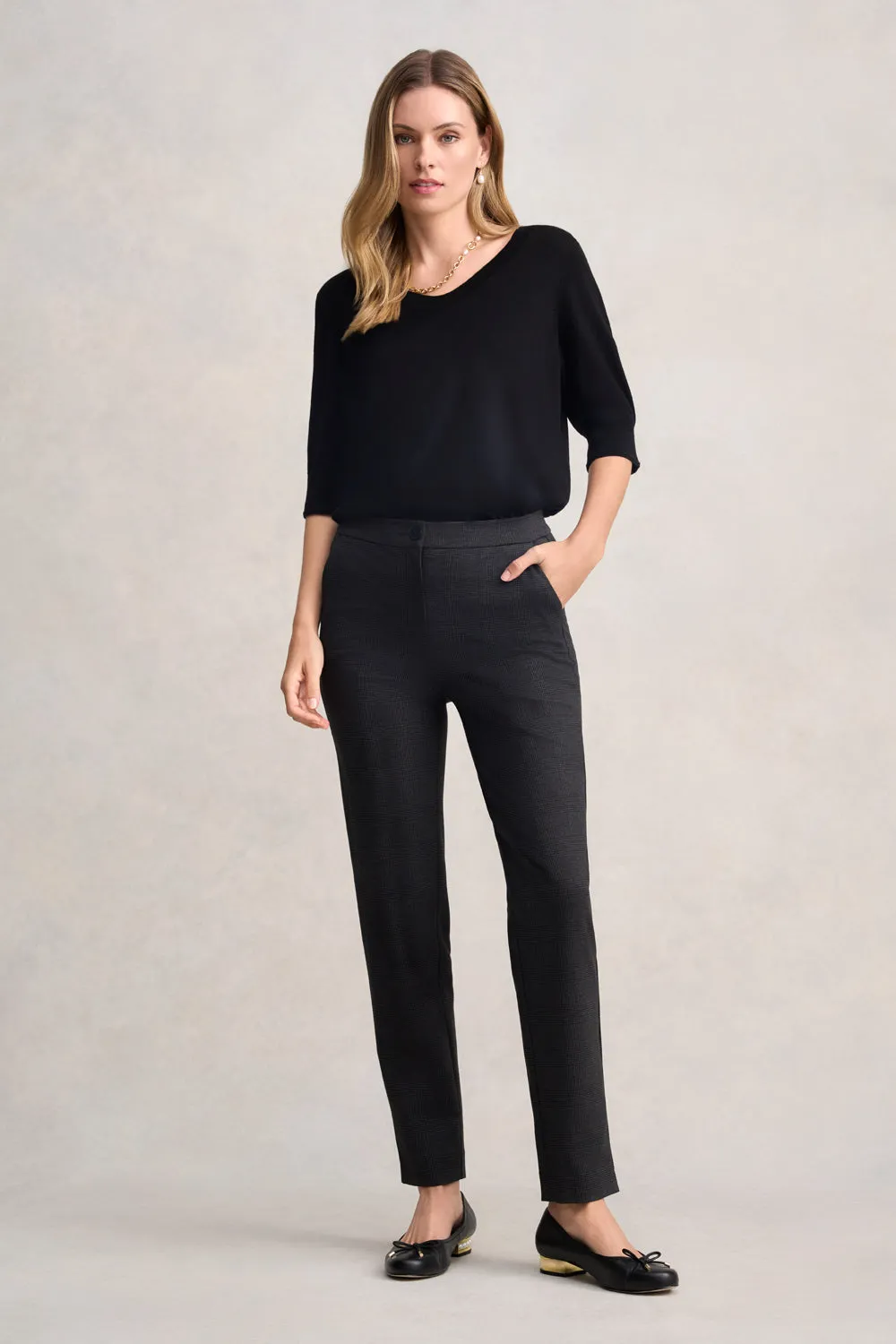 Tapered Ponte Pant - Greyscale Check