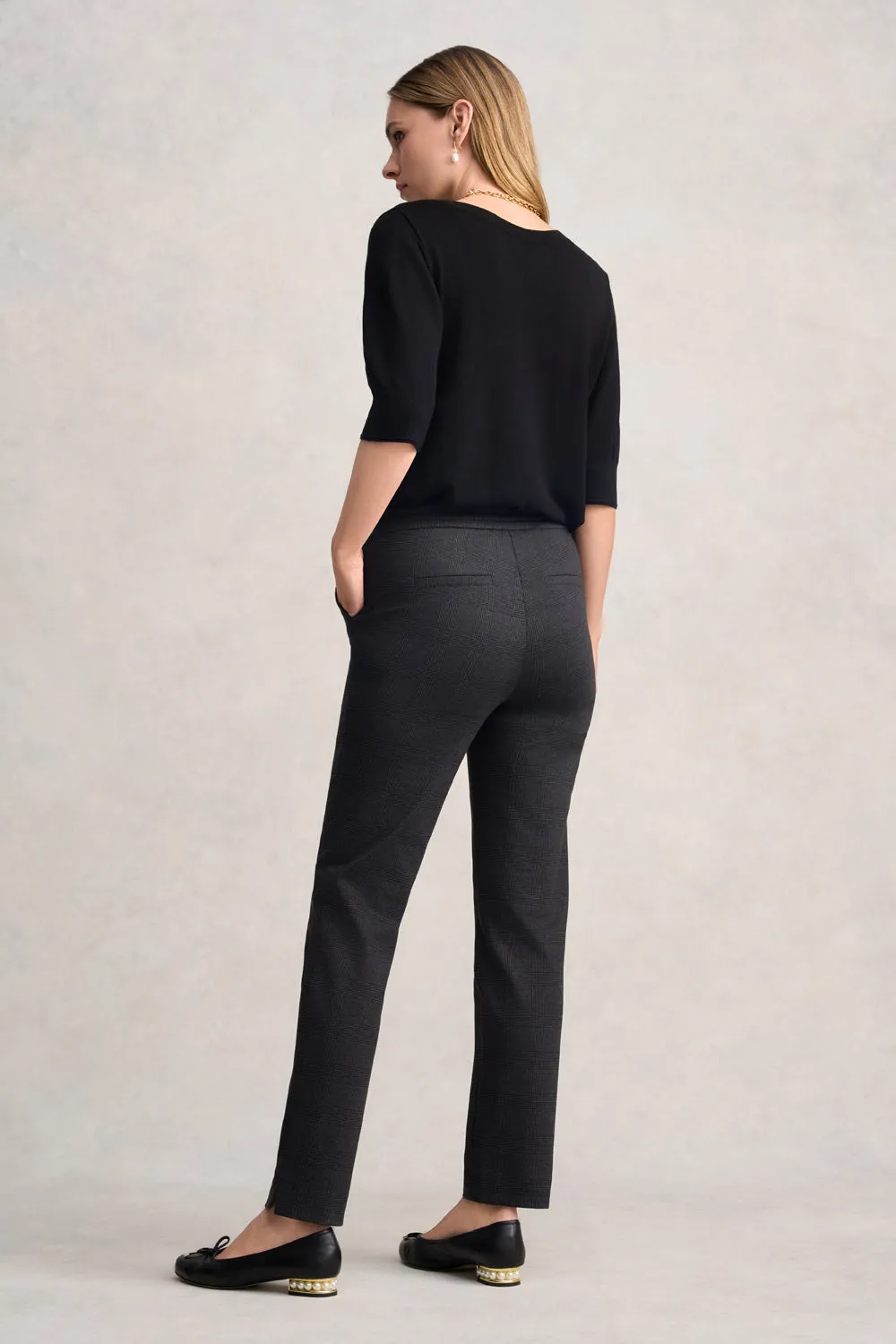 Tapered Ponte Pant - Greyscale Check
