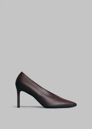 V Neck High Heel Pump in Smooth Leather - Brown