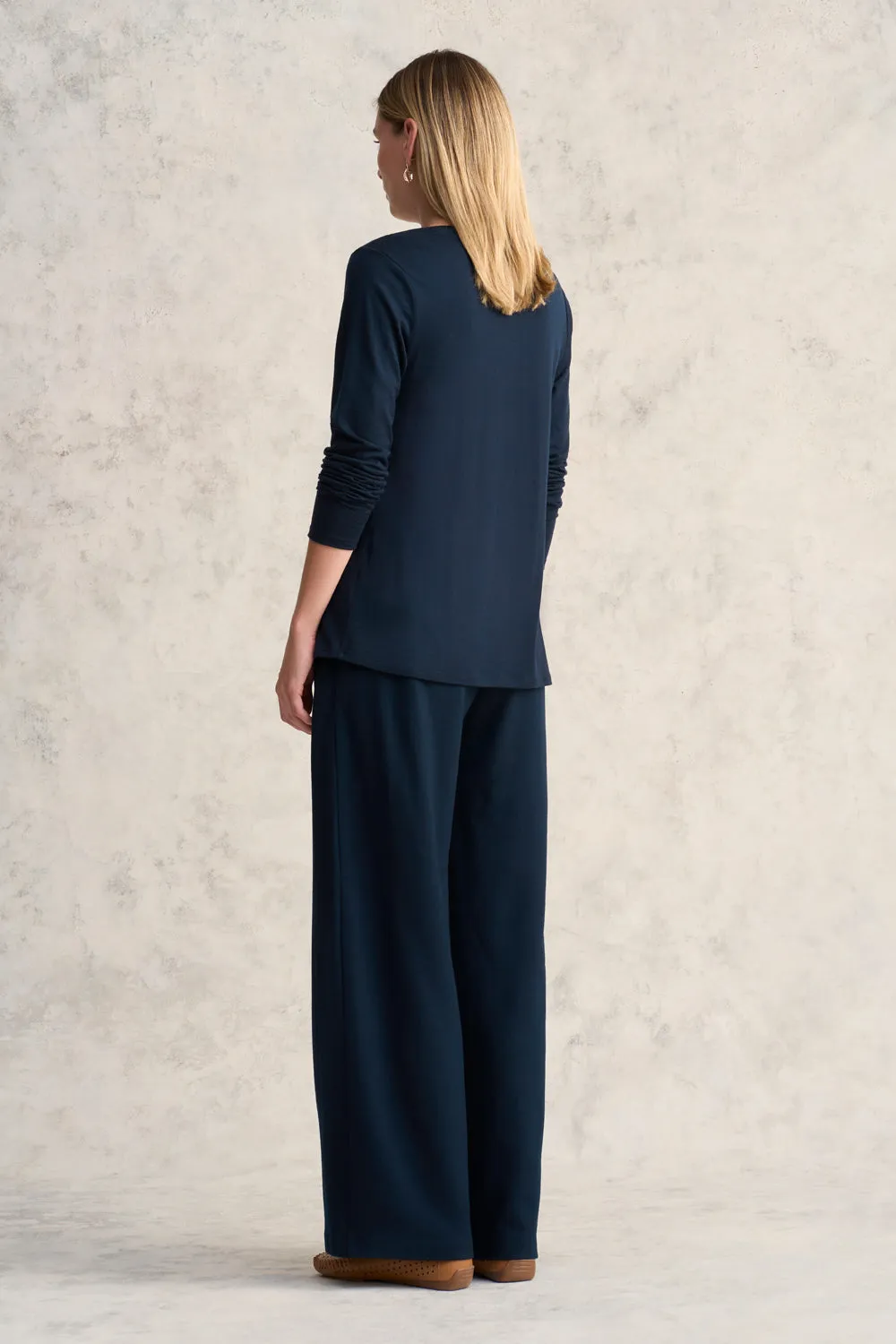 V-Neck Wool Jersey Top - Rich Navy