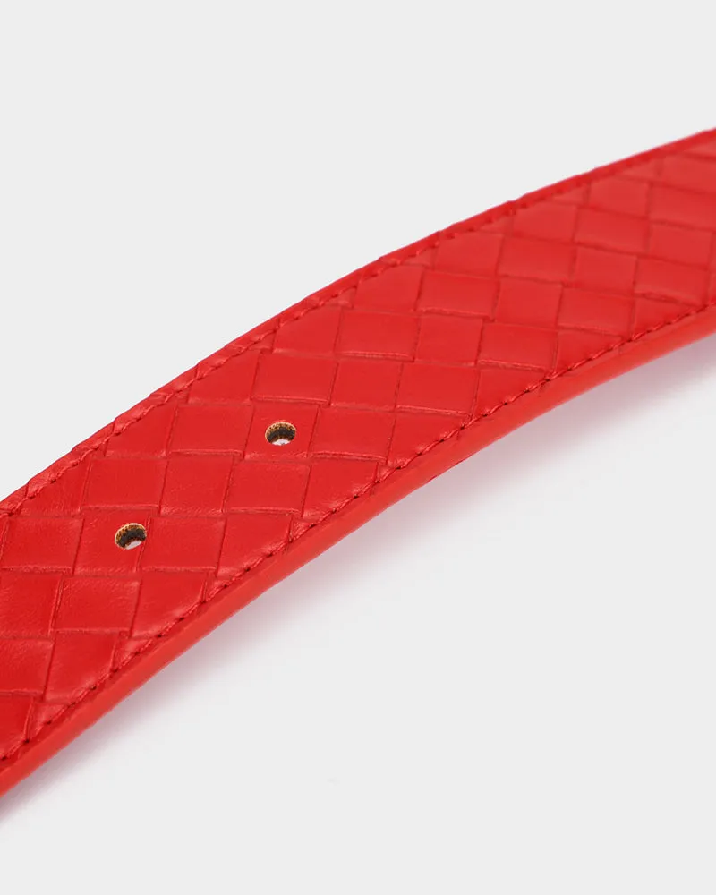 Woven Leather Belt in Red