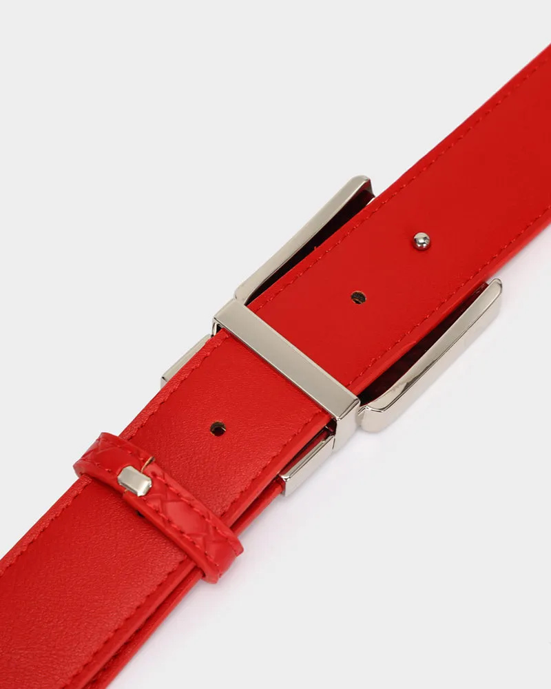 Woven Leather Belt in Red