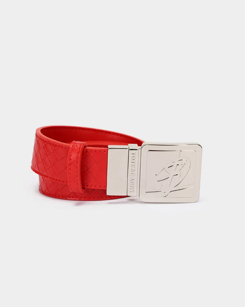 Woven Leather Belt in Red